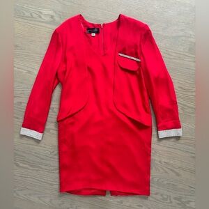 Vintage Beverly Olivacce Red Rhinestone long sleeve 100% silk frock Dress size 8